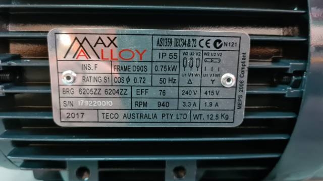 Max Alloy 0.75KW - 6 Pole
