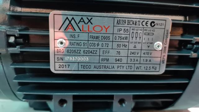 Max Alloy 0.75Kw, 6 Pole Foot/Flange Electric Motor