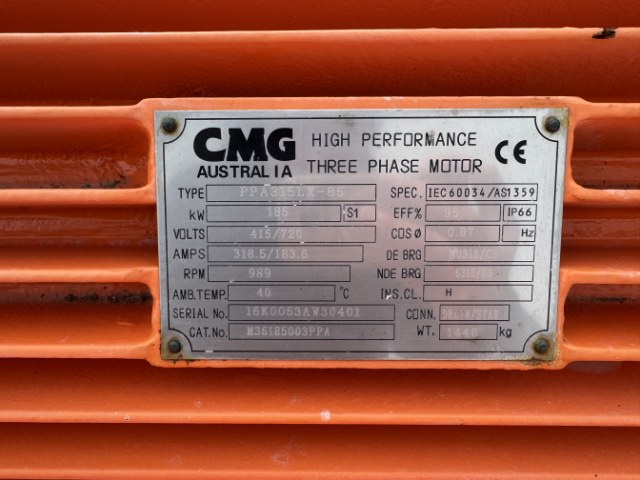 CMG 185Kw, 989 RPM, 6 Pole Electric Motor