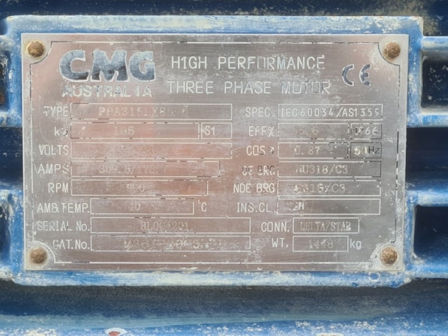 CMG 185Kw, 990 RPM, 6 Pole Electric Motor