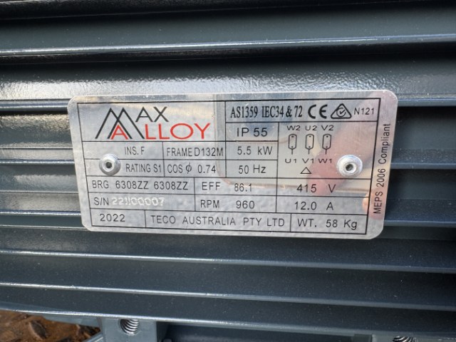 Max Alloy 5.5Kw, 960 RPM, 6 Pole Electric Motor