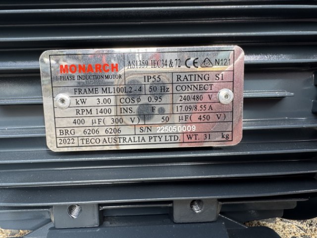Monarch 3Kw, 4 Pole, Single Phase Electric Motor