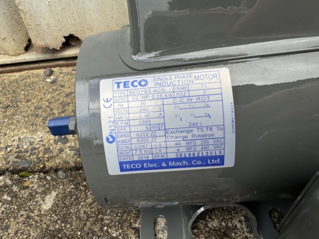 TECO 0.25Kw, 2865 RPM, 2 Pole, Single Phase Electric Motor