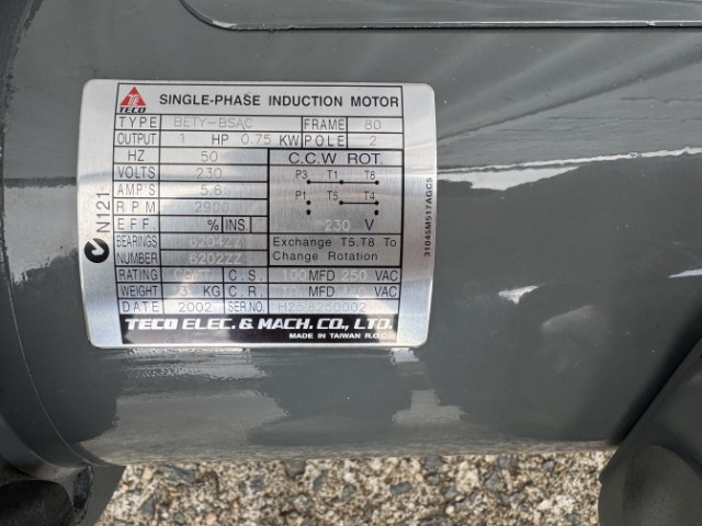 TECO 0.75Kw, 2900 RPM, 2 Pole, Flange Only, Single Phase Electric Motor