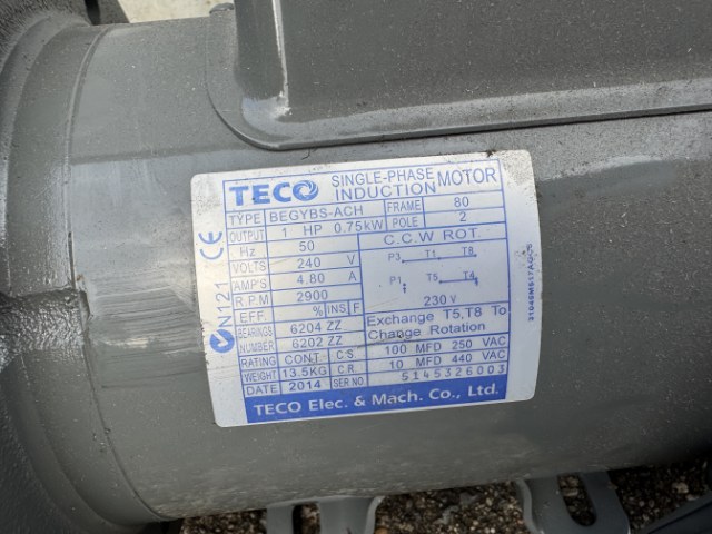 TECO 0.75Kw, 2900 RPM, 2 Pole, Foot/Flange, Single Phase Electric Motor
