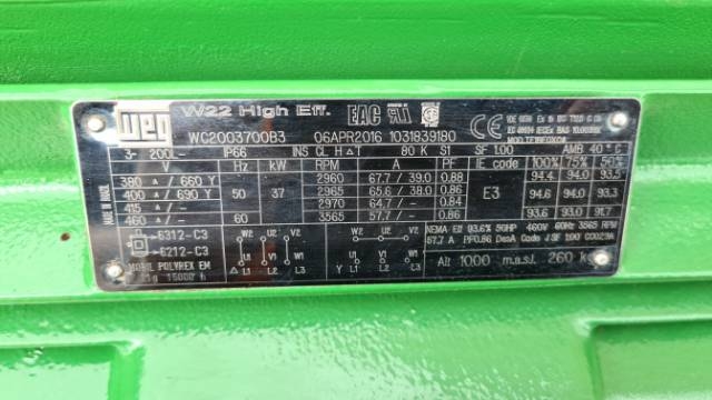 WEG 37Kw. 2 Pole Electric Motor