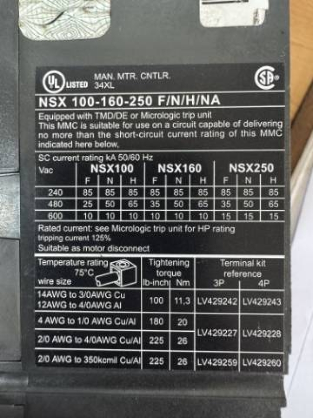 Schnieder Electric 150Amp Compact Switch/Breaker